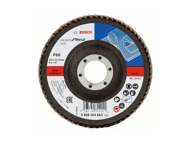 Круг лепестковый 115х22.2 мм K60 конический STANDARD FOR METAL BOSCH
