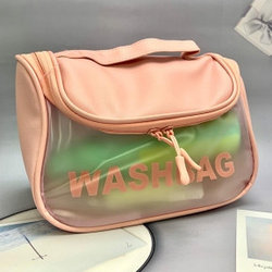 Прозрачная дорожная косметичка Washbag для путешествий с ручкой Нежно розовая