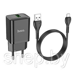 Сетевое зарядное устройство Hoco N26 (USB QC3.0 + кабель Micro) цвет: черный