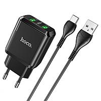 Сетевое зарядное устройство Hoco N6 (2 USB QC3.0 + кабель Type-C), цвет: черный