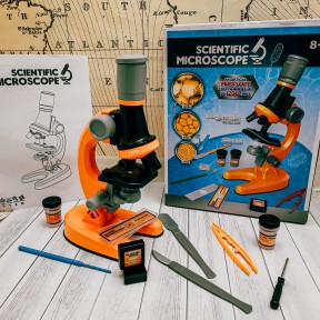 Детский набор Юный биолог Микроскоп Scientific Microscope с приборами для опыта Оранжевый - фото 1 - id-p146637040
