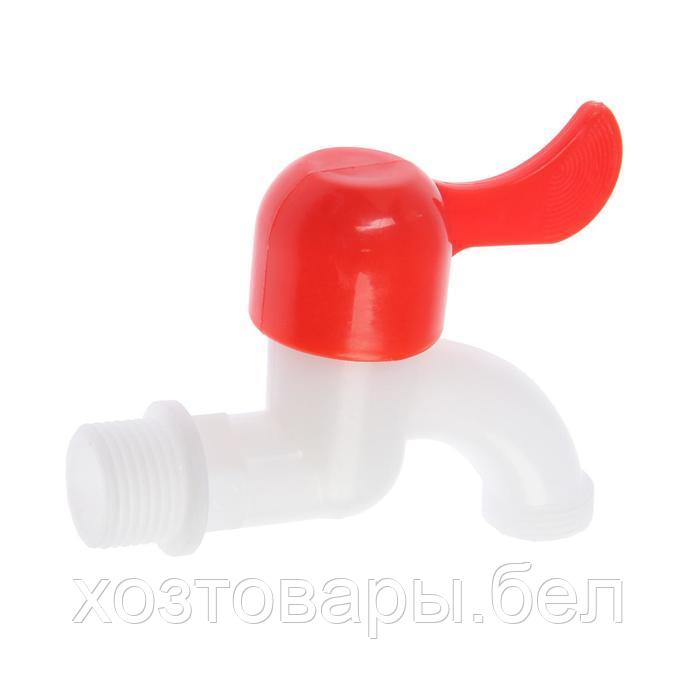 Кран водоразборный ZEIN, с плоской красной ручкой, PP, кран-букса, белый - фото 2 - id-p205594617