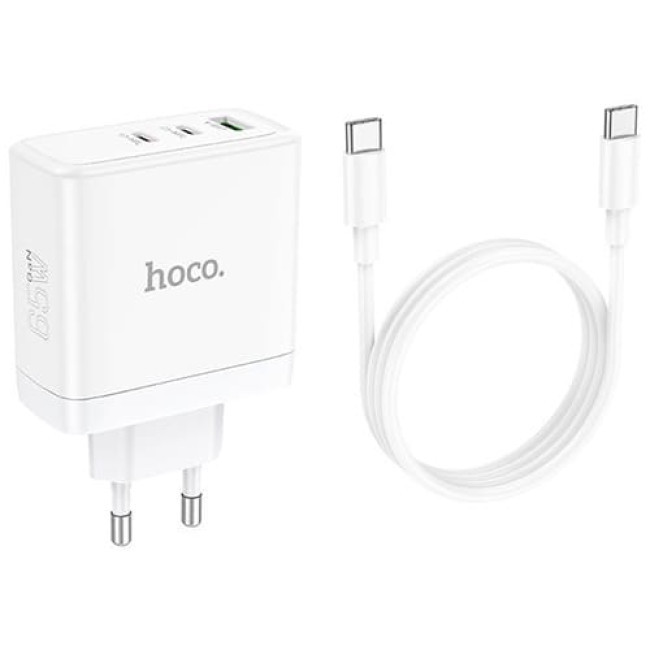 Зарядное устройство Hoco N30 2 USB Type-C PD65W +USB QC3.0 + кабель Type-C - Type-C (Белый) - фото 2 - id-p205599522