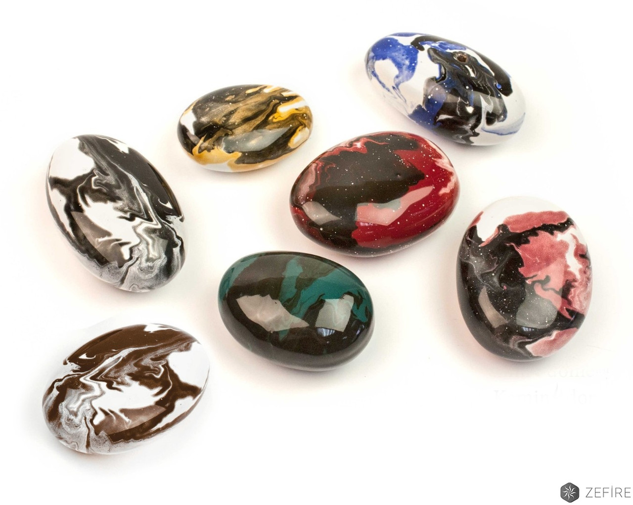 Декоративные керамические камни ZeFire цветные с узором - 14 шт