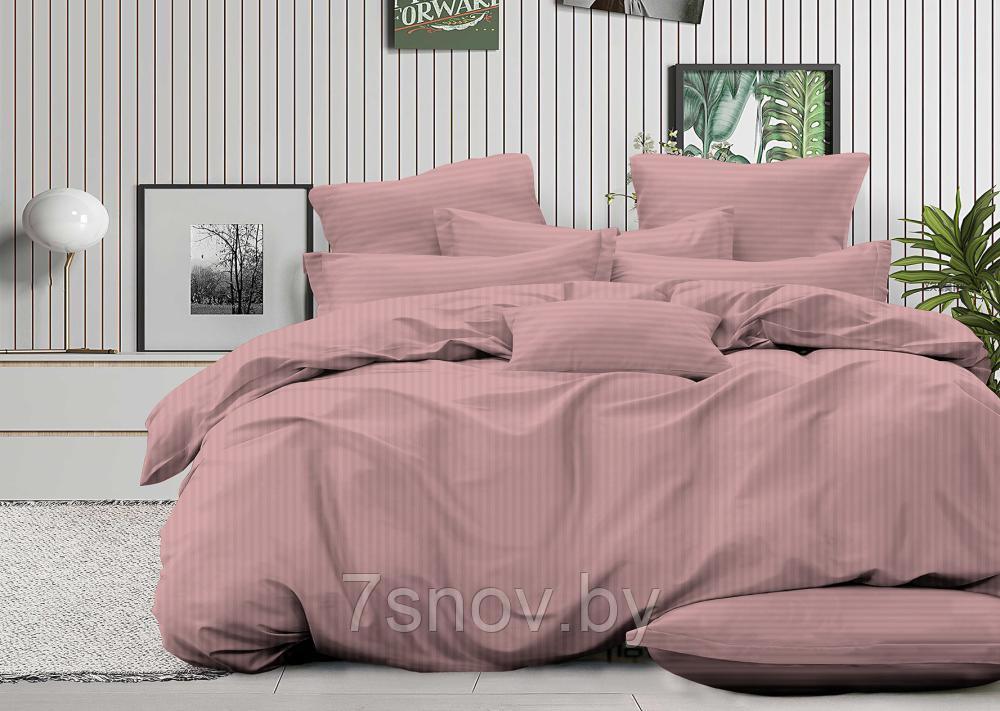 Однотонное постельное белье из страйп сатина семейное цвет пудра СонМаркет