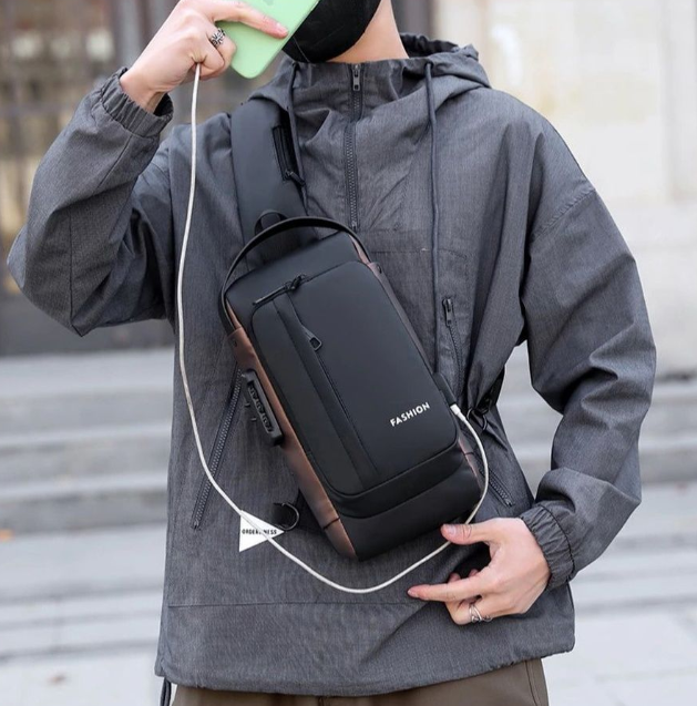 Сумка - рюкзак через плечо Fashion с кодовым замком и USB / Сумка слинг / Кросc-боди барсетка - фото 8 - id-p205692114