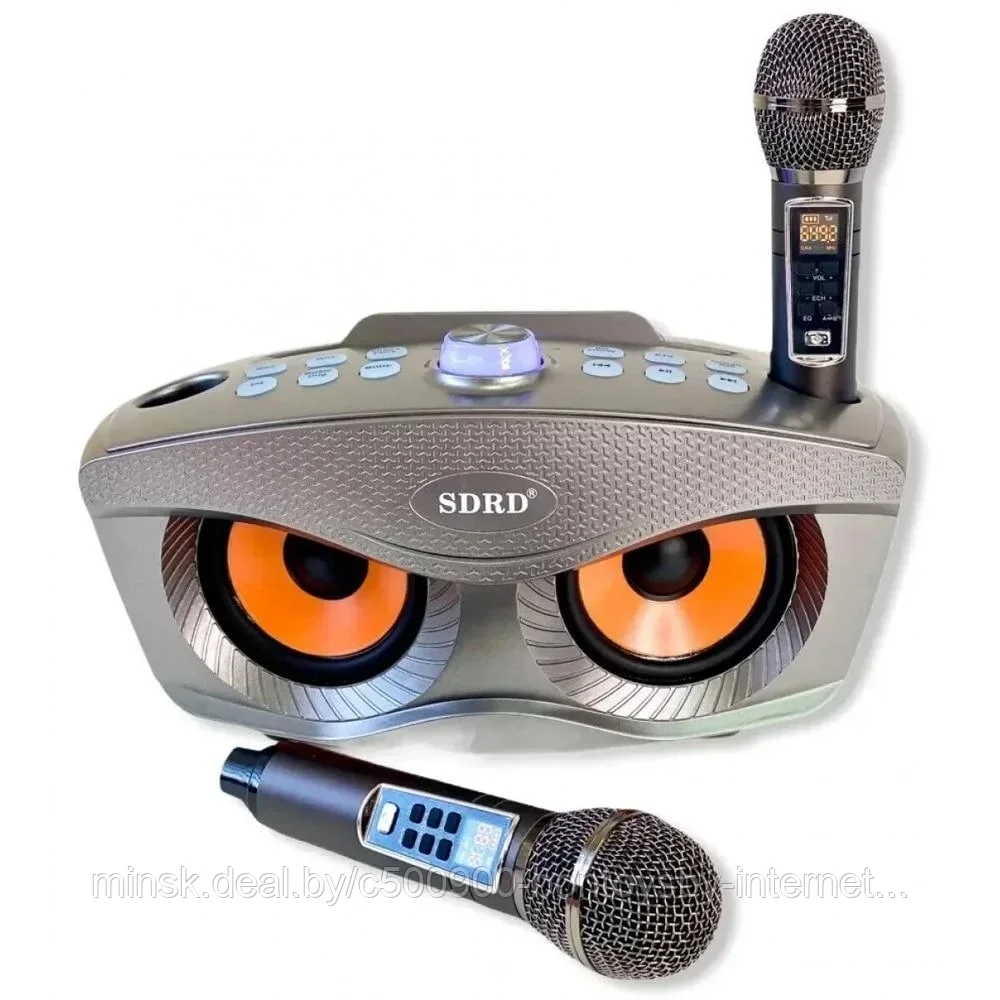 Караоке система SDRD SD-306 plus / bluetooth колонка с двумя микрофонами / колонка-караоке Сова золото