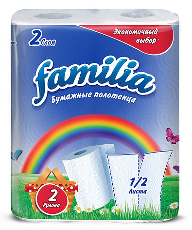 Полотенца в рулонах бумажные FAMILIA двухслойное (2 рул/упак), фото 2