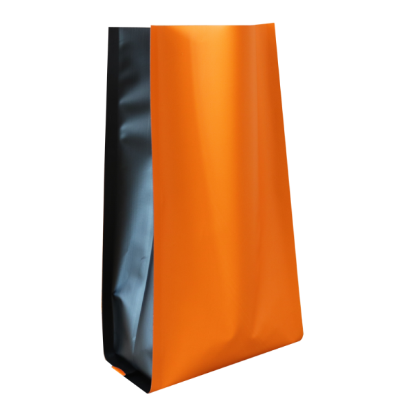 Пакет пятишовный оранжевый матовый с черными боковыми фальцами