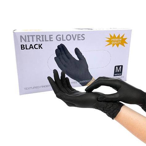 Перчатки нитриловые неопудренные, M, черные (100 шт/упак), фото 2