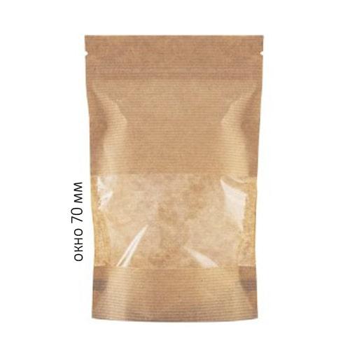 Пакет Дой Пак с замком Бумажный с окном 70 мм 105х185+(30+30) полосатый 40 г