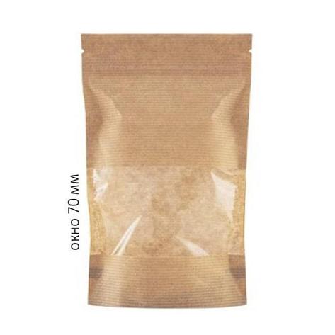 Пакет Дой Пак с замком Бумажный с окном 70 мм 140х210+(35+35) полосатый 40 г, фото 2