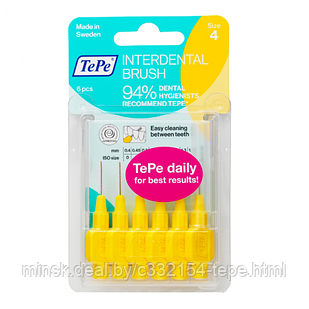 Зубной ершик TePe  IDB ( interdental brush) № 4, диаметр спиральки 0,7 мм, 6 штук в блистре