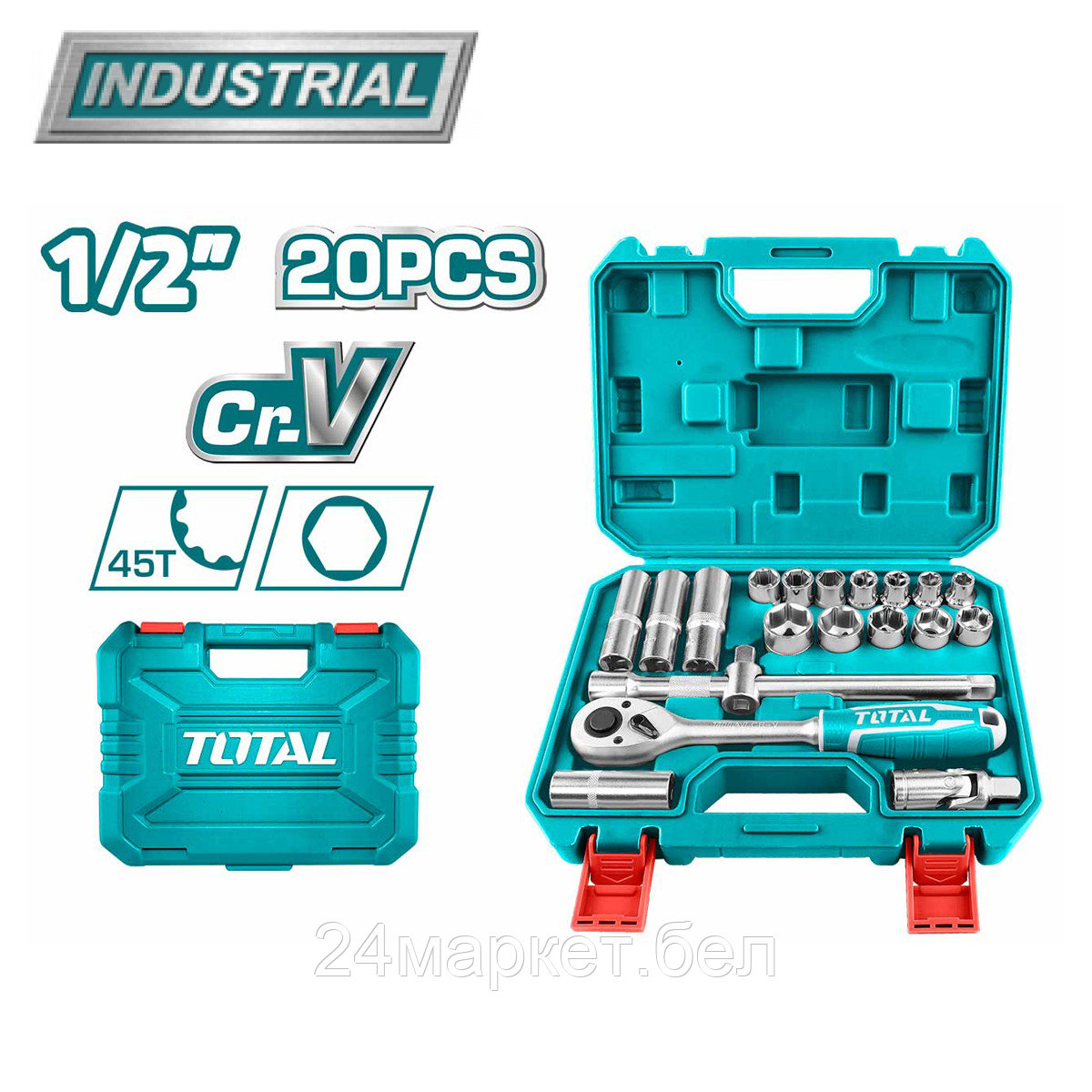 Набор трещотка с головками Total THT121201 (20 предметов)