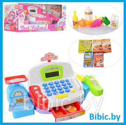 Детский игровой набор касса для девочек, кассовый аппарат, сканер, калькулятор, весы