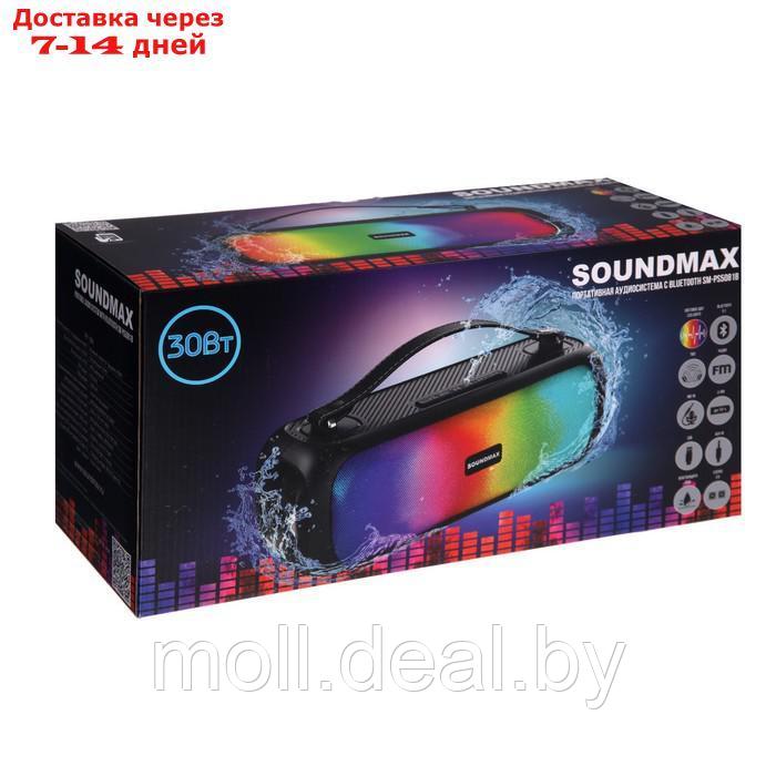 Портативная колонка Soundmax SM-PS5081B, 45Вт, 3600мАч, FM, BT, USB, TWS, подсветка, черная - фото 9 - id-p205667389