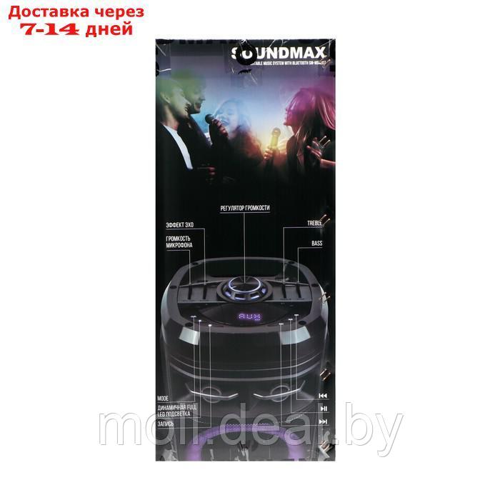 Портативная колонка Soundmax SM-PS4207, 80Вт, 3600мАч, FM, BT, USB, TWS, подсветка, черная - фото 2 - id-p205667393