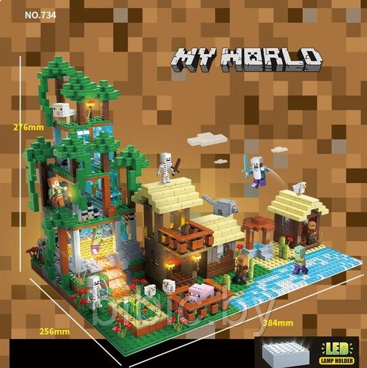 Детский конструктор Лесная деревня со светом Майнкрафт minecraft my world 2106 деталей, 10 героев, аналог лего - фото 5 - id-p205708390
