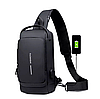 Сумка - рюкзак через плечо Fashion с кодовым замком и USB. Цвет: синий с коричневым, фото 10
