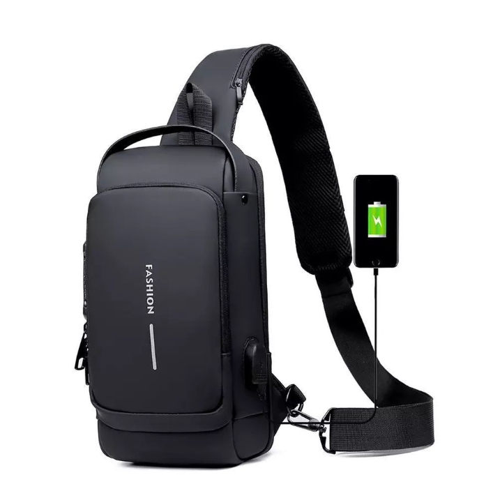 Сумка - рюкзак через плечо Fashion с кодовым замком и USB. Цвет: синий с коричневым - фото 10 - id-p205708467