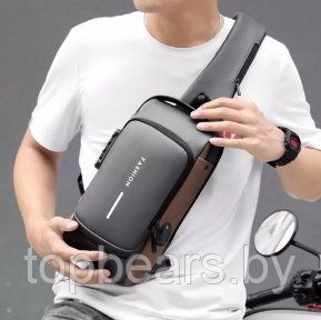 Сумка - рюкзак через плечо Fashion с кодовым замком и USB / Сумка слинг / Кросc-боди барсетка Серый с - фото 1 - id-p205715533