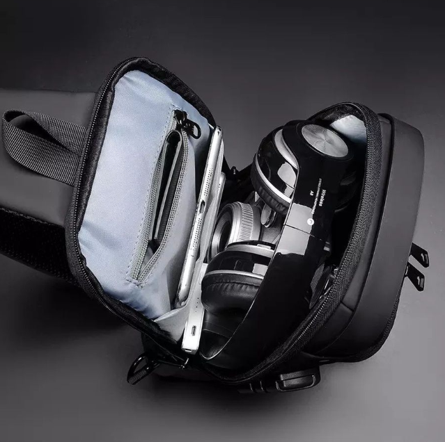 Сумка - рюкзак через плечо Fashion с кодовым замком и USB / Сумка слинг / Кросc-боди барсетка Черная с - фото 9 - id-p205690689