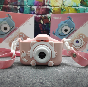 Детский фотоаппарат Childrens Fun Camera / Мини-видеокамера / 5 встроенных игр для детей Розовый котик - фото 1 - id-p205483866