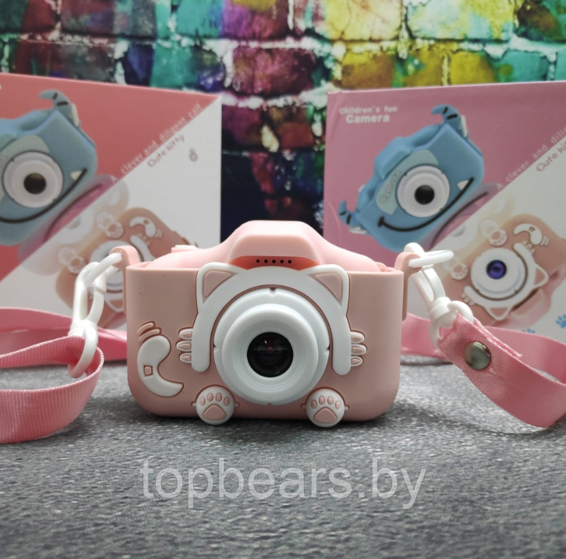 Детский фотоаппарат Childrens Fun Camera / Мини-видеокамера / 5 встроенных игр для детей Розовый котик - фото 4 - id-p205715559