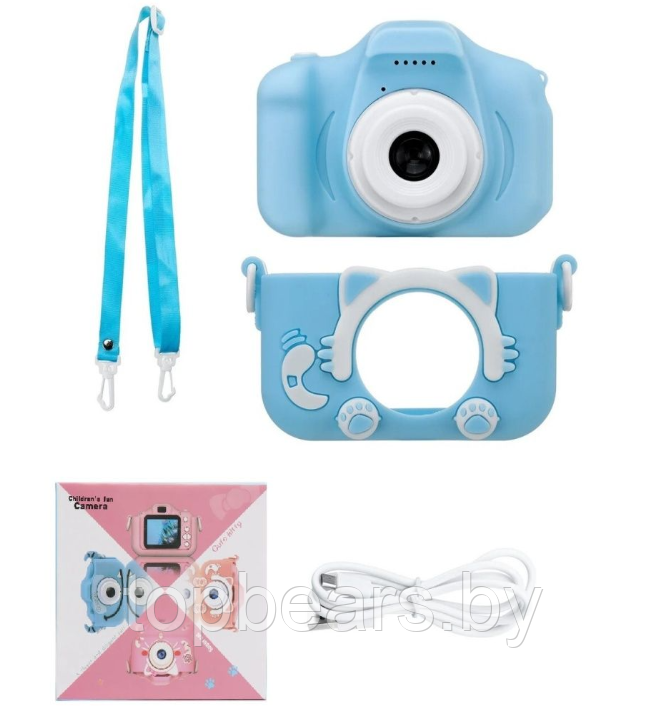 Детский фотоаппарат Childrens Fun Camera / Мини-видеокамера / 5 встроенных игр для детей Розовый котик - фото 8 - id-p205715559