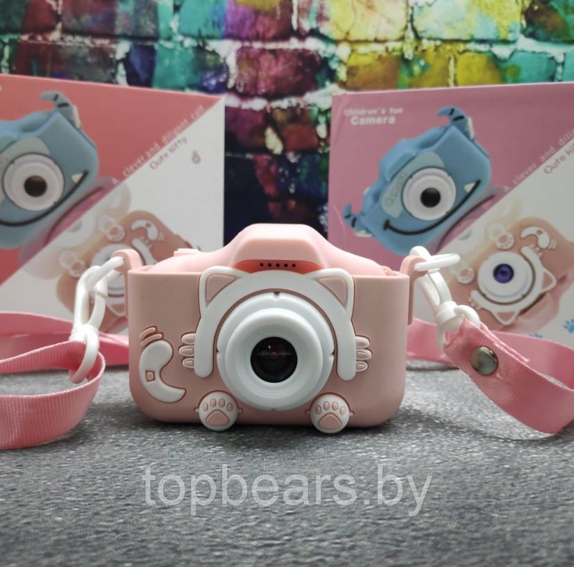 Детский фотоаппарат Childrens Fun Camera / Мини-видеокамера / 5 встроенных игр для детей Розовый смайлик - фото 4 - id-p205715561