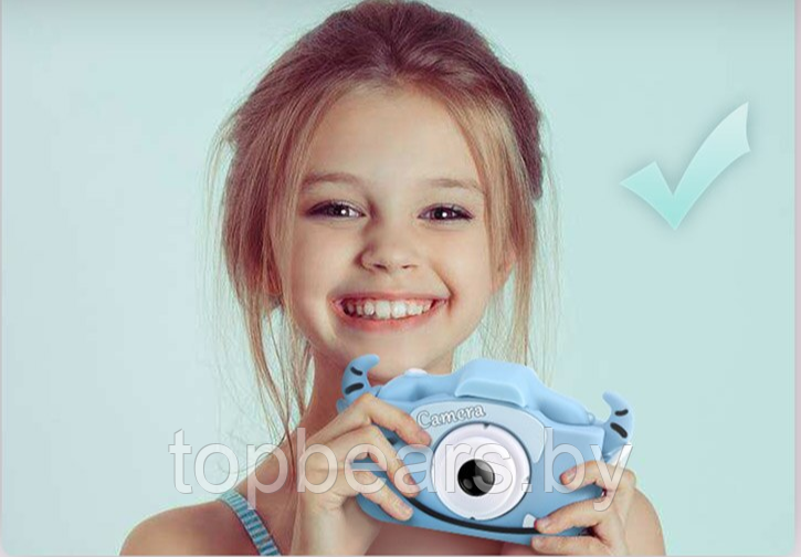 Детский фотоаппарат Childrens Fun Camera / Мини-видеокамера / 5 встроенных игр для детей Голубой смайлик - фото 2 - id-p205715562