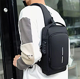 Сумка - рюкзак через плечо Fashion с кодовым замком и USB / Сумка слинг / Кросc-боди барсетка  Серый с, фото 6
