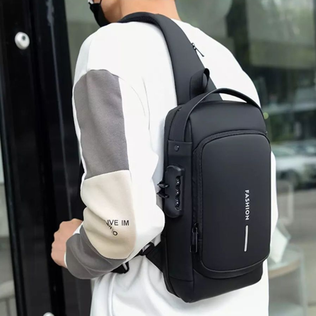 Сумка - рюкзак через плечо Fashion с кодовым замком и USB / Сумка слинг / Кросc-боди барсетка Черная с - фото 6 - id-p205715755