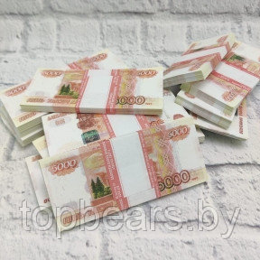 Купюры бутафорные доллары, евро, рубли (1 пачка) / Сувенирные деньги 5 000,00 российских бутафорных  рублей