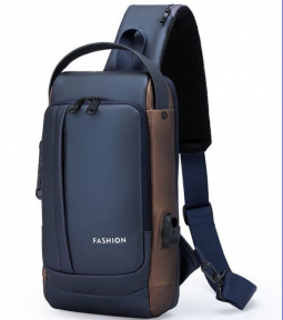 Сумка - рюкзак через плечо Fashion с кодовым замком и USB / Сумка слинг / Кросc-боди барсетка Синий с - фото 1 - id-p205715864