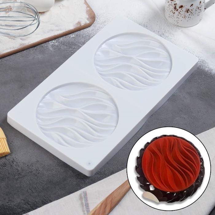 Форма для муссовых десертов и выпечки двойная Доляна «Зебрано», 30,5×18 см, силикон, цвет белый - фото 1 - id-p205927605