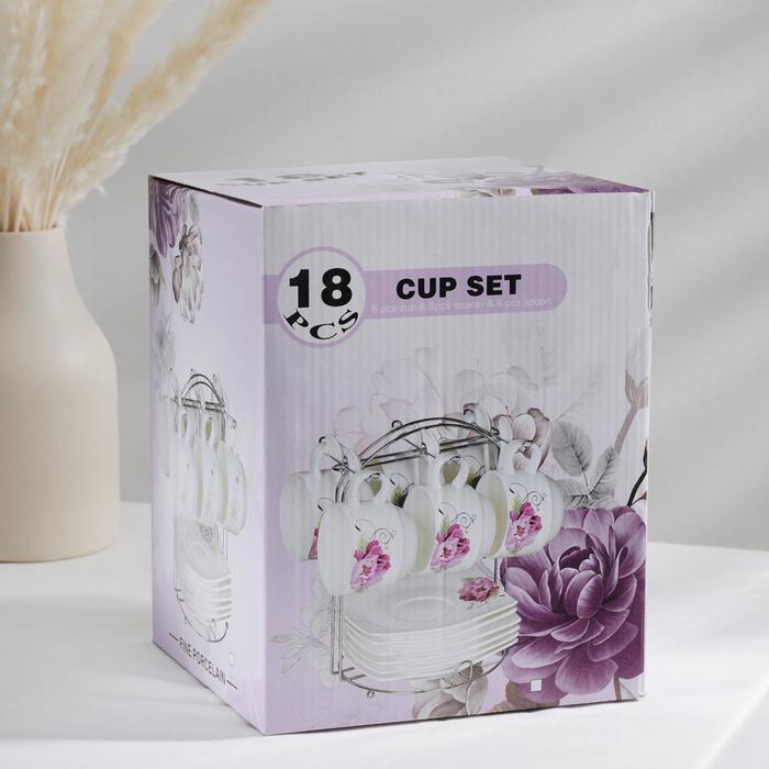 Сервиз чайный керамический на металлической подставке «Роза», 19 предметов: 6 чашек 170 мл, 6 блюдец 13,5 см, - фото 4 - id-p205927802