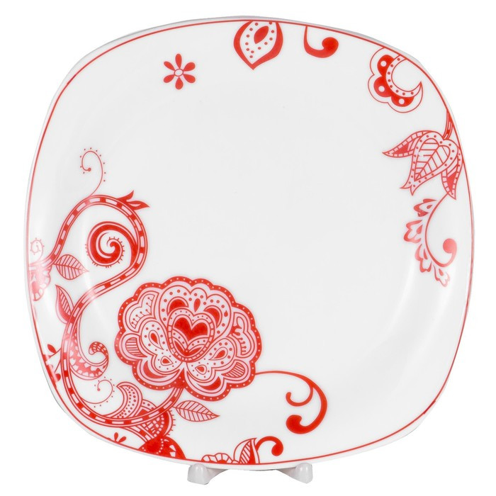 Набор квадратных тарелок Olaff «Красные цветы», 18 предметов - фото 3 - id-p205928552