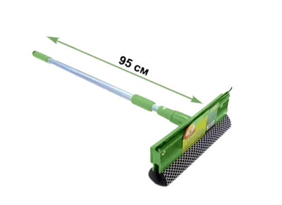 Щетка для мытья окон 20см с телескопической ручкой 95см Умничка, зеленая (24) - фото 1 - id-p205889391