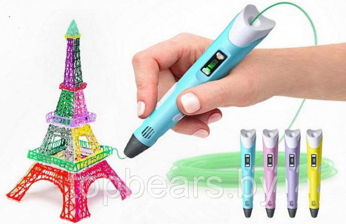 3D ручка 3Dpen-2 для создания объемных изображений с LCD-дисплеем 1 рулон ABS-пластика в комплекте, набор для - фото 9 - id-p206084610