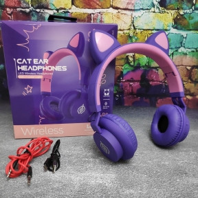 Беспроводные наушники Cat Ear LED032 Кошачьи ушки (матовые) Фиолетовые