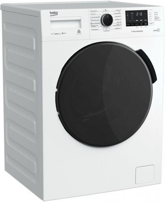 Стиральная машина Beko WSPE7612W, с фронтальной загрузкой, с паром, 7кг, 1200об/мин, инверторная - фото 2 - id-p205477420