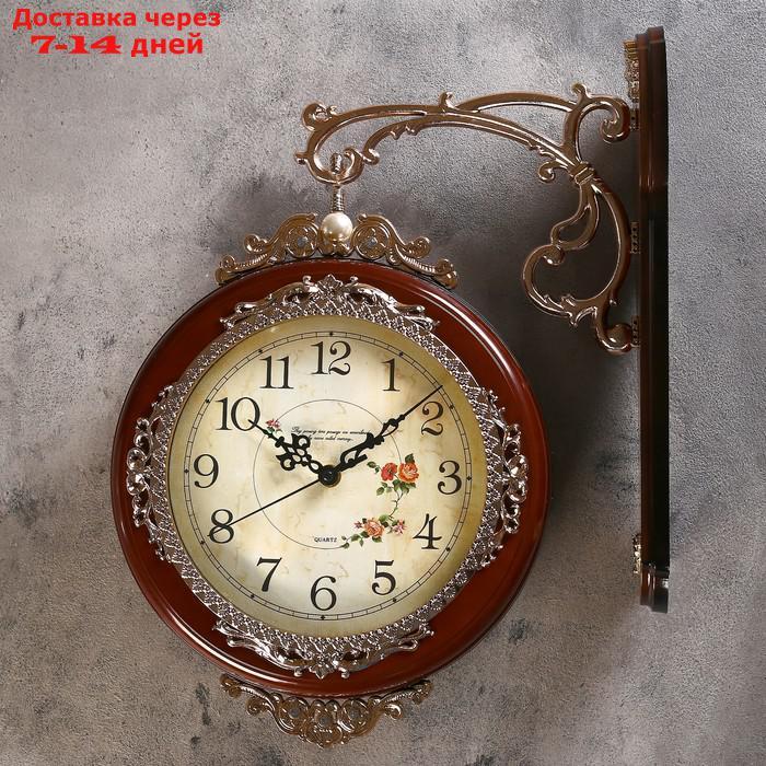 Часы настенные двойные, серия: Садовые, "Розы", коричневые, 33х41 см