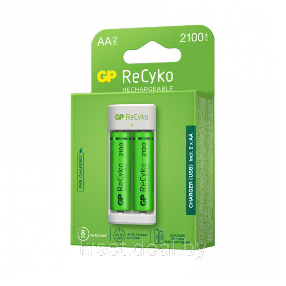 Зарядное устройство GP ReCyko E211 2xAAA/AA + аккумуляторы 2x2100mAh AA белый - фото 1 - id-p206315553