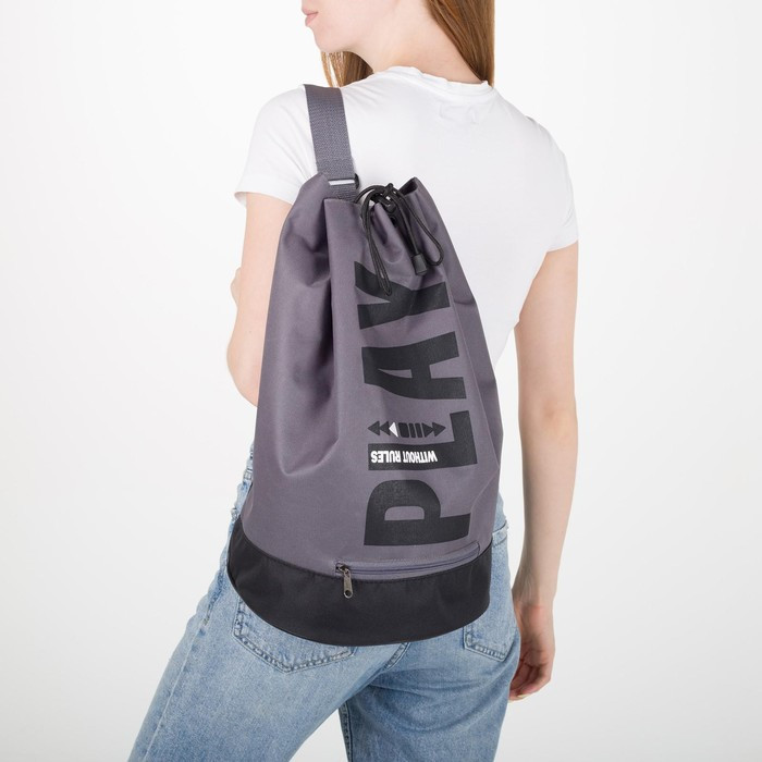 Рюкзак-торба молодёжный, отдел на стяжке шнурком, цвет чёрный/серый - фото 4 - id-p206404433