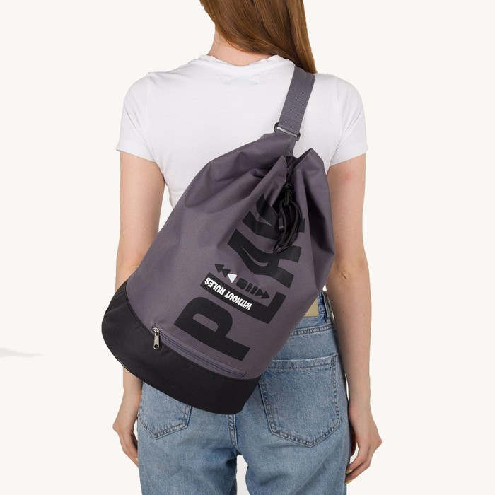 Рюкзак-торба молодёжный, отдел на стяжке шнурком, цвет чёрный/серый - фото 5 - id-p206404433