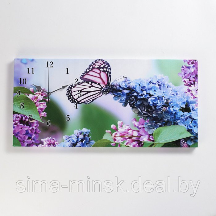 Часы-картина настенные, серия: Цветы, "Сирень и бабочка", 40 х 76 см - фото 1 - id-p206405115