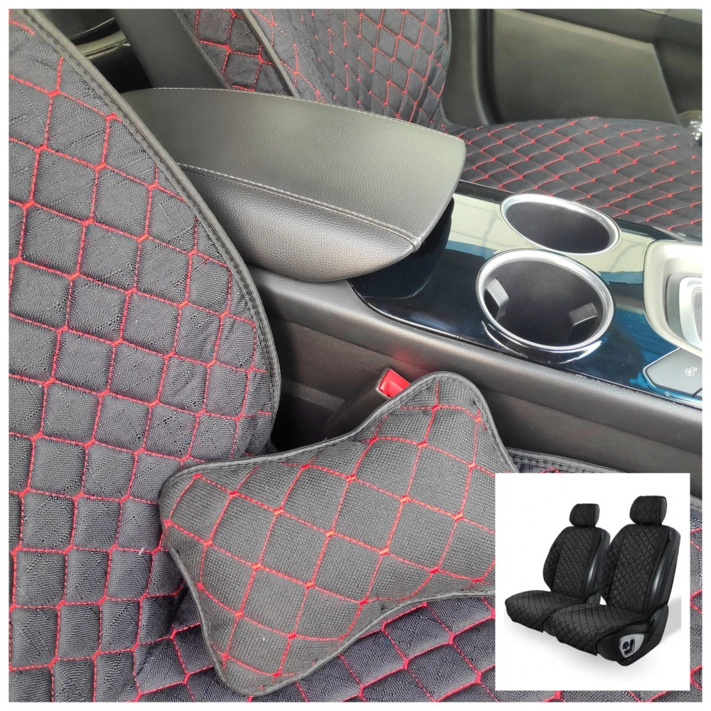 Модельные автонакидки на передние сиденья (льняной комплект) PREMIUM с боковой частью + ПОДУШКА в подарок - фото 1 - id-p206418354