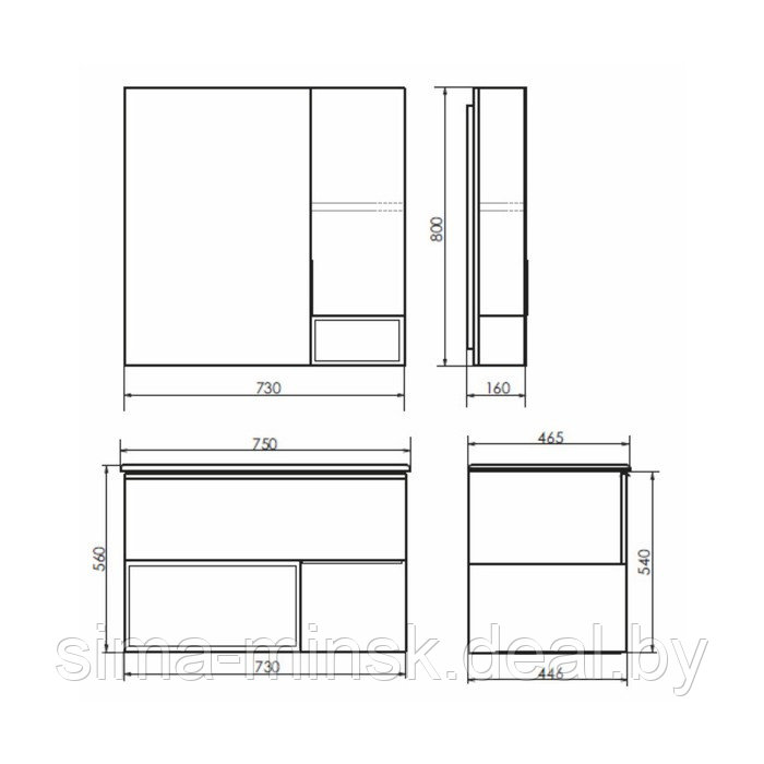 Зеркало-шкаф Comforty «Франкфурт-75», бетон светлый - фото 4 - id-p206425167