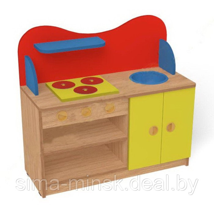 Игровая кухня «Малютка», 850×350×810 мм, цвет бежевый / красный / жёлтый - фото 1 - id-p206426155